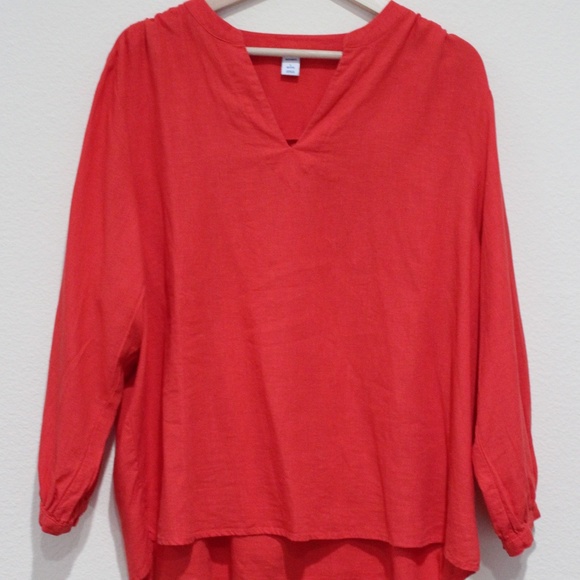 Old Navy Tops - Old Navy Linen Mix Popover, Red.